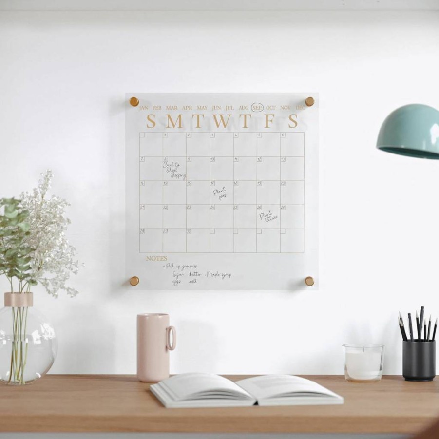 Martha Stewart Grayson Acrylic Dry Erase Wall Calendar 24x18 Inch with Notes Section, Marker & Mounting Hardware - Black Print