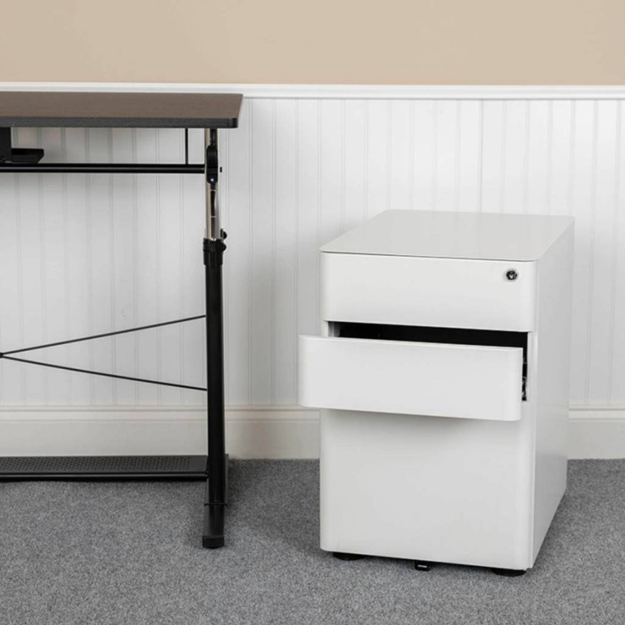 Flash Furniture Warner 3-Drawer Mobile Filing Cabinet with Lock, Anti-Tilt Design, Hanging File Organizer, Gray Legal/Letter Size File Cabinet