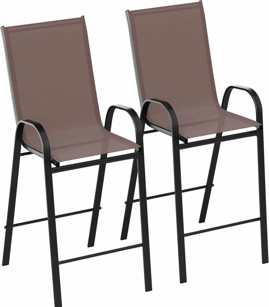 Flash Furniture Brazos Series 4-Pack Black Outdoor Bar Stools with Flex Comfort Seat & Durable Metal Frame