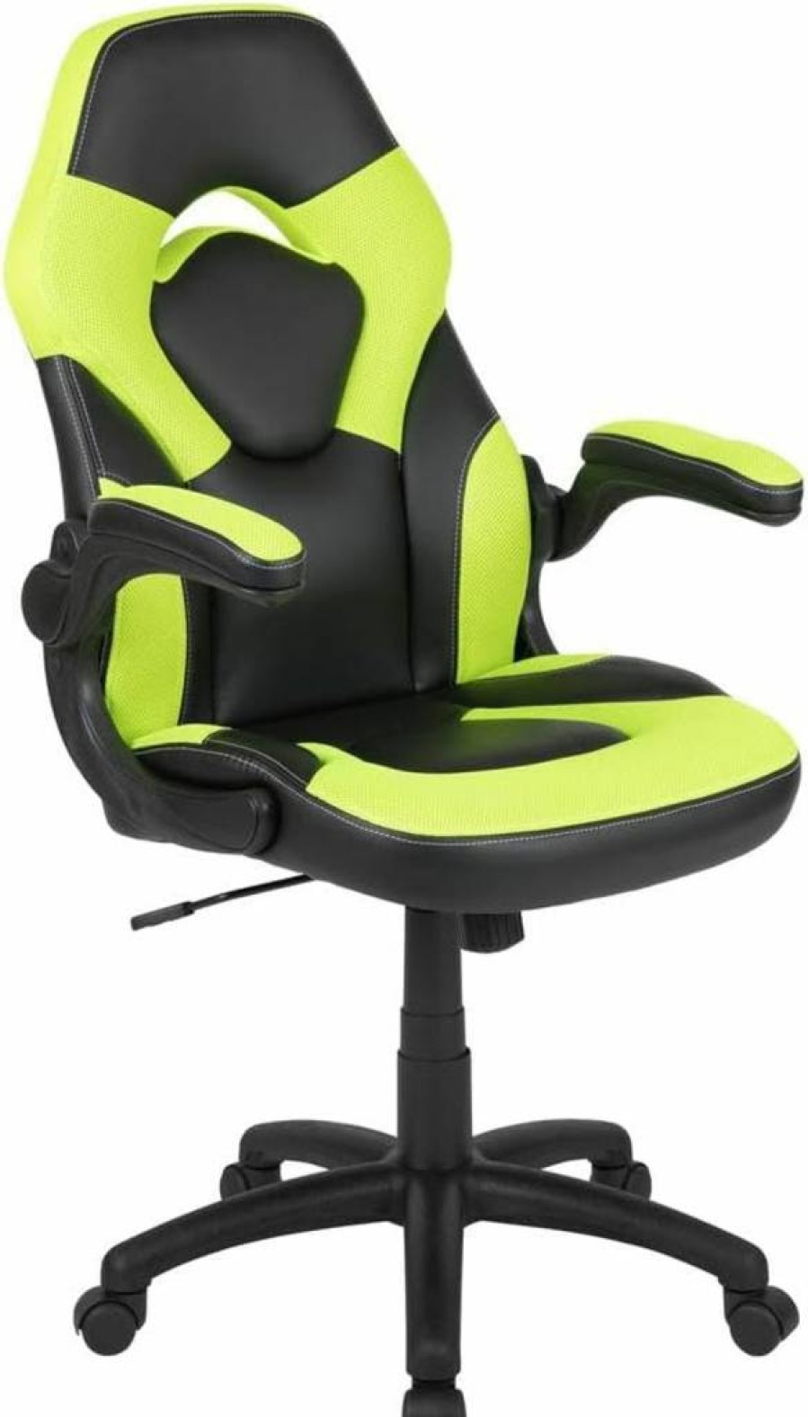Flash Furniture X10 Gaming Chair - Ergonomic Racing Office Chair with Adjustable Swivel & Flip-Up Arms, Neon Green/Black Leathersoft for PC Gamers