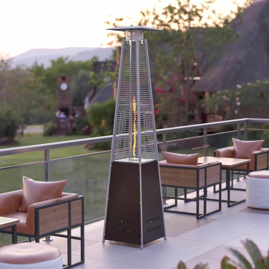 Flash Furniture 42,000 BTU Bronze Outdoor Patio Heater with Wheels - 7.5ft Stainless Steel Commercial & Residential Heater - 90" Height