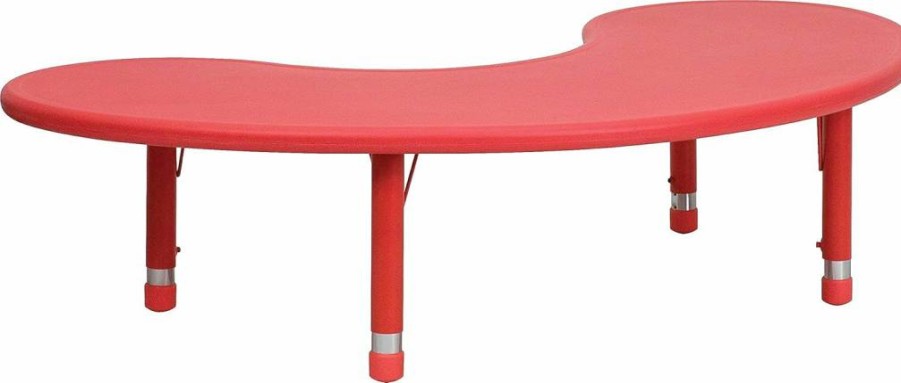 Flash Furniture Wren 35"W x 65"L Adjustable Height Plastic Activity Table Half-Moon Shape for Classrooms