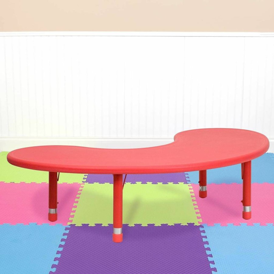Flash Furniture Wren 35"W x 65"L Adjustable Height Plastic Activity Table Half-Moon Shape for Classrooms
