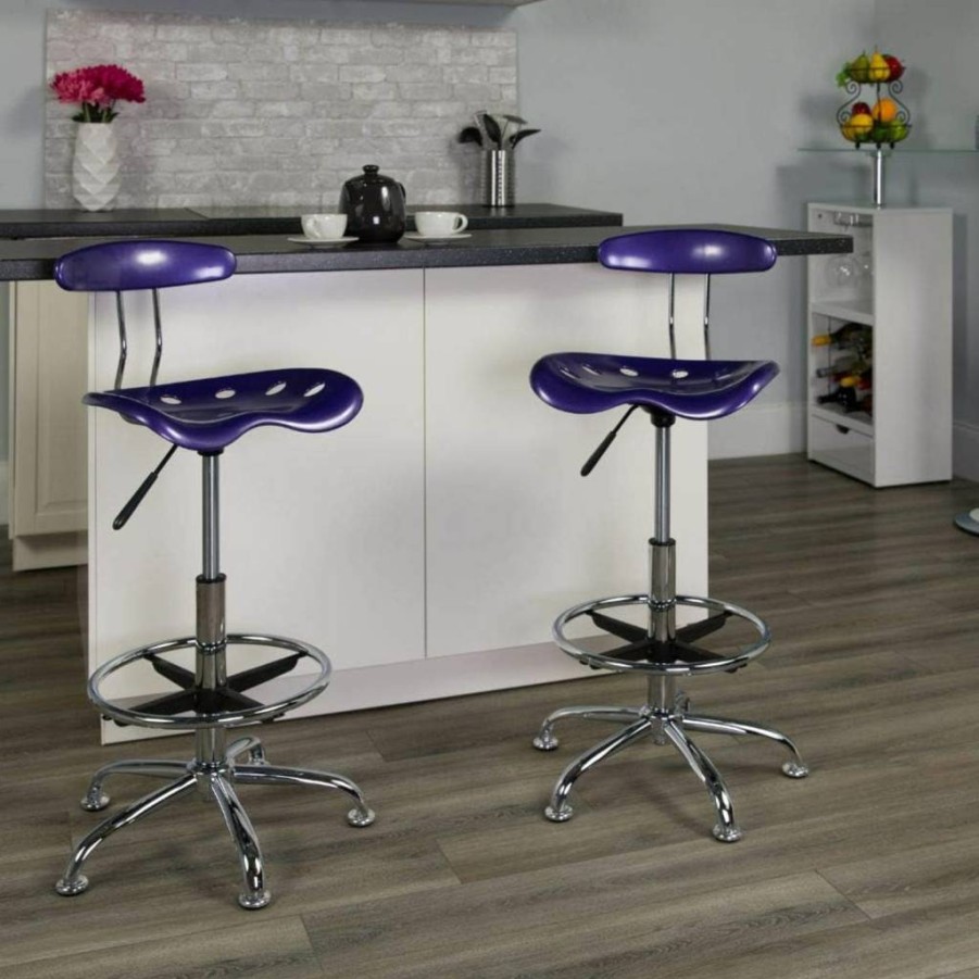 Flash Furniture Bradley Adjustable Height Black & Chrome Drafting Stool with Tractor Seat - Ergonomic Office & Workshop Stool