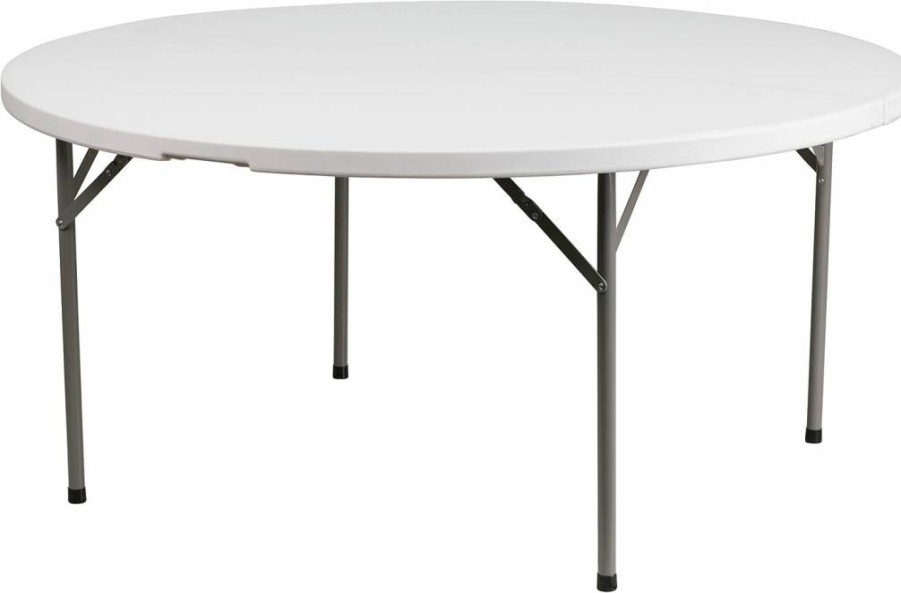 Flash Furniture Elon 5-Foot Round White Plastic Folding Table - Granite Finish, Space-Saving Design