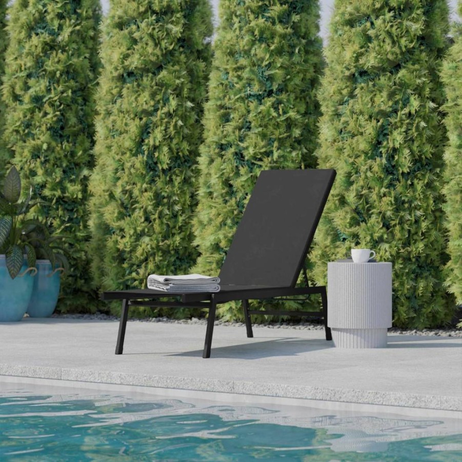 Flash Furniture Brazos 2-Piece Outdoor Chaise Lounge Set, Adjustable Recliners, All-Weather Black/Gray Patio Chairs, 5-Position Deck Chairs