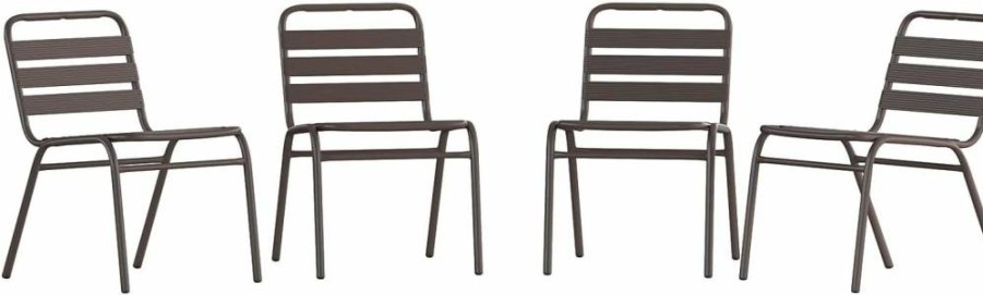 Flash Furniture Lila Commercial Black Stackable Chair with Triple Slat Back for Indoor-Outdoor Restaurant Use