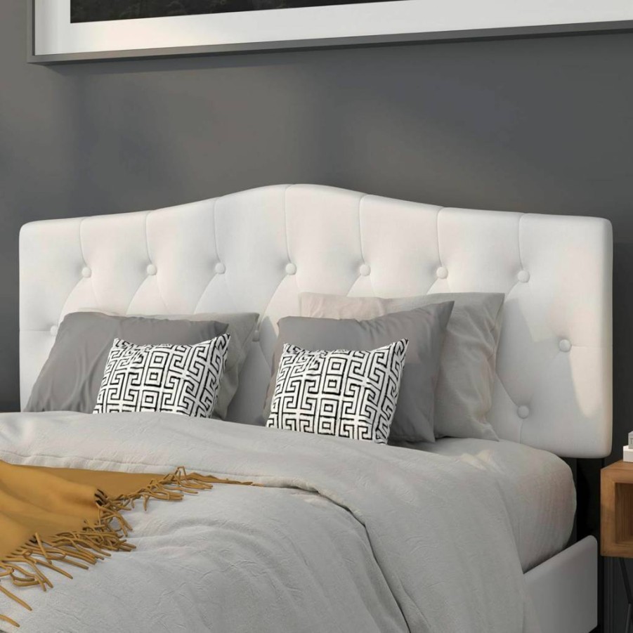 Flash Furniture Cambridge Tufted Upholstered Queen Size Headboard, Adjustable Height Contemporary Fabric Headboard in White