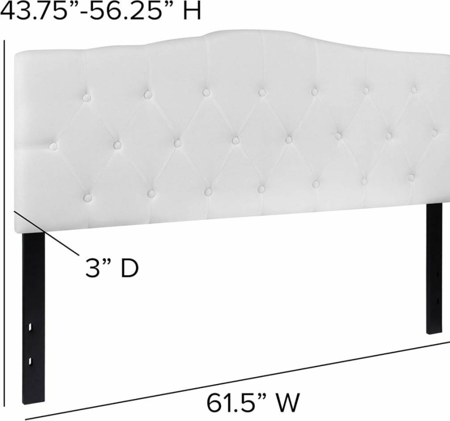 Flash Furniture Cambridge Tufted Upholstered Queen Size Headboard, Adjustable Height Contemporary Fabric Headboard in White