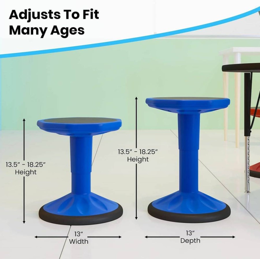 Flash Furniture Carter Adjustable Height Wobble Stool, 360-Degree Swivel Active Learning Seat for Classroom, Backless Ergonomic Stool 14-18 Inches, Green