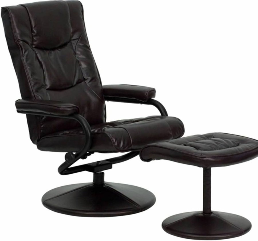 Flash Furniture Rachel 360-Degree Swivel Recliner Chair with Ottoman - Contemporary Multi-Position Leathersoft Recliner Set in Black