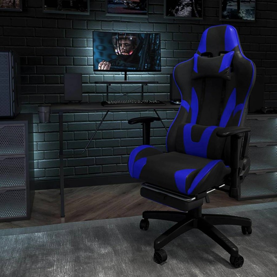Flash Furniture Ergonomic Gaming Chair - Adjustable Red & Blue PC Office Chair with 360 Swivel and Dual Wheel Casters