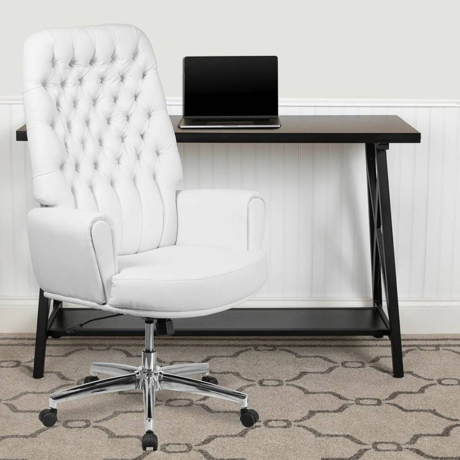 Flash Furniture Hansel High-Back Executive Office Chair - Black LeatherSoft Swivel with Silver Welt Trim, Ergonomic Support for Comfort