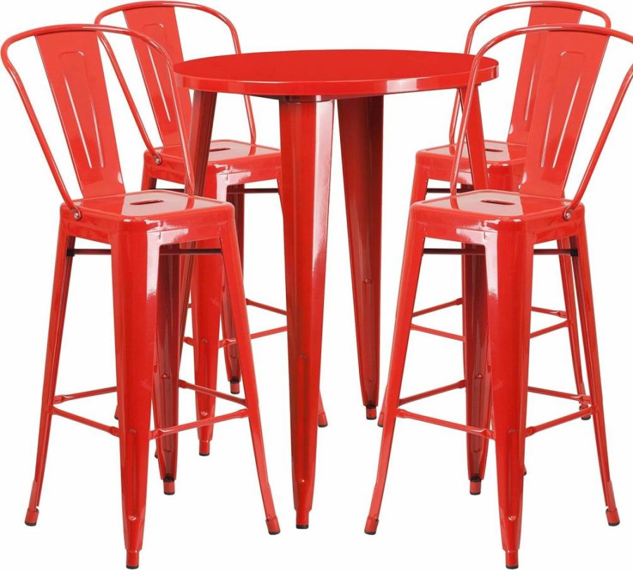 Flash Furniture Callum 30-Inch Round Green Metal Bar Table Set with 4 Stools for Indoor-Outdoor Use, Commercial Grade Cafe Height Dining