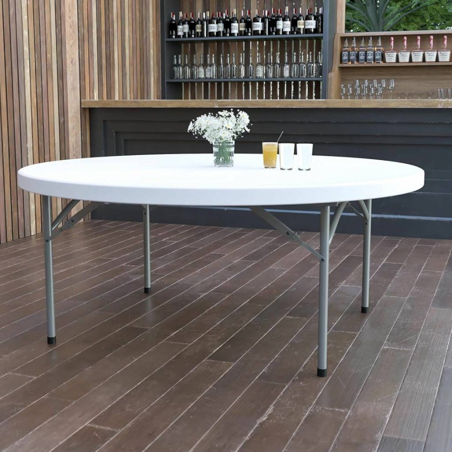 Flash Furniture Elon 4-Foot Round White Plastic Folding Table - Portable Indoor/Outdoor Banquet & Event Table