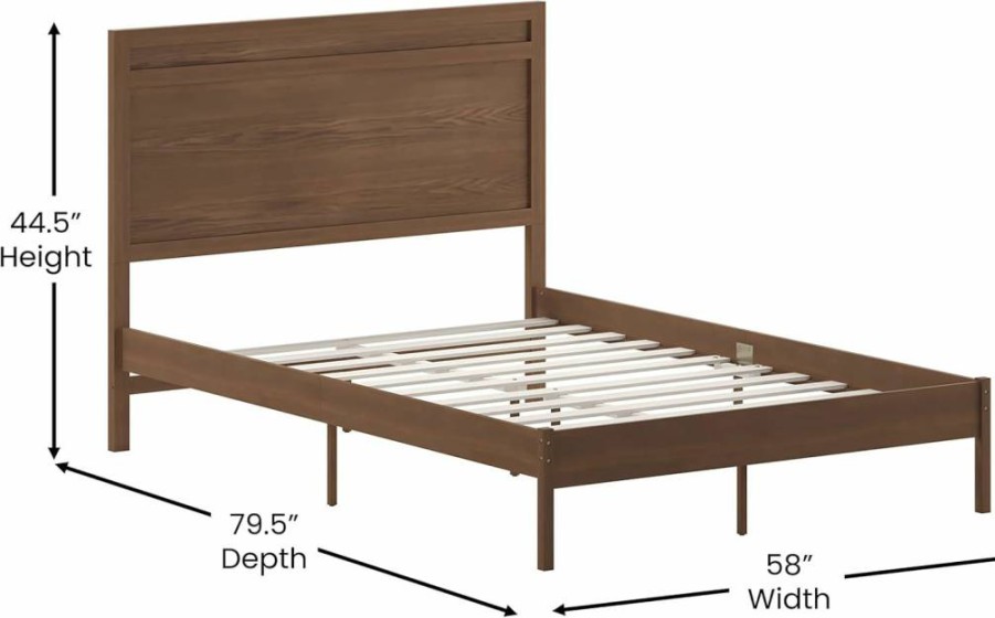 Flash Furniture Kingston Solid Wood Queen Bed with Headboard - No Box Spring Needed, Brown Wooden Slat Platform Bed