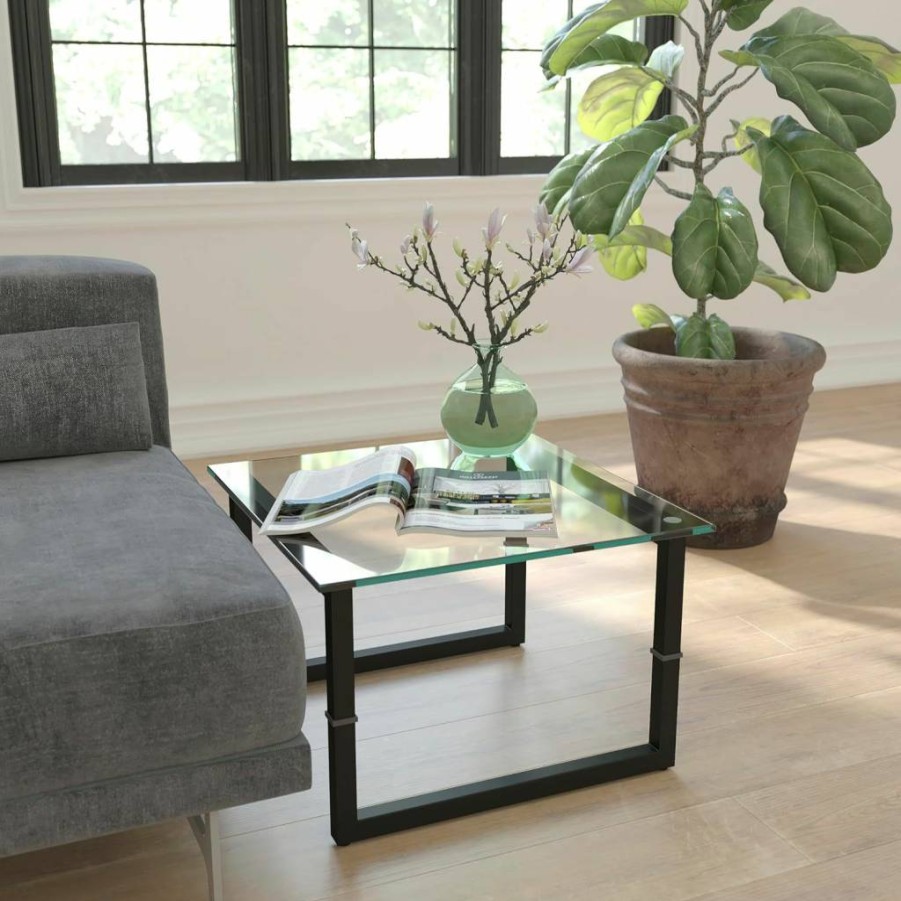 Flash Furniture Modern Glass Top End Table - Stylish Accent Table for Living Room, Bedroom, or Office