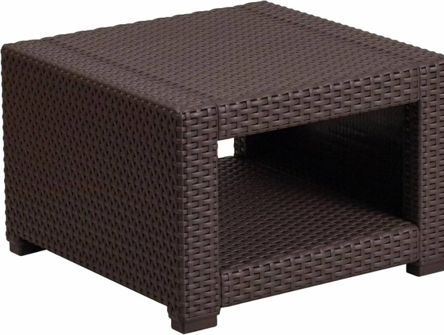 Flash Furniture Brown Faux Rattan Side Table - Seneca End Table for Living Room
