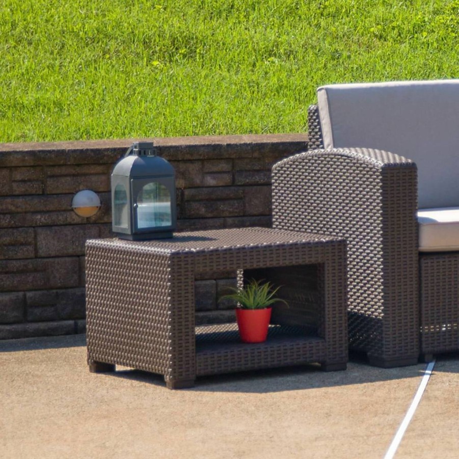 Flash Furniture Brown Faux Rattan Side Table - Seneca End Table for Living Room