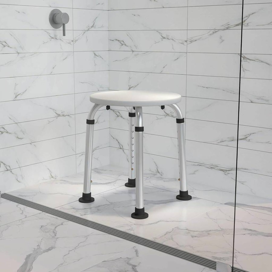 Flash Furniture Hercules Series Adjustable Height Aluminum Shower Chair - 300 lb Capacity, Anti-Slip Gray Medical Bath Seat