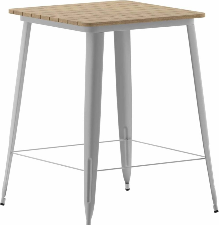 Flash Furniture 31.5" Square Bar Table - All Weather Poly Resin Top, Steel Base, Brown/Black - Indoor/Outdoor Commercial Use