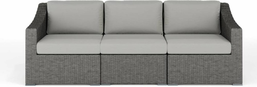 Martha Stewart Bedford 3-Piece Modular Patio Sofa Set with Rattan Wicker Finish & All-Weather Tan Cushions for Indoor-Outdoor Use