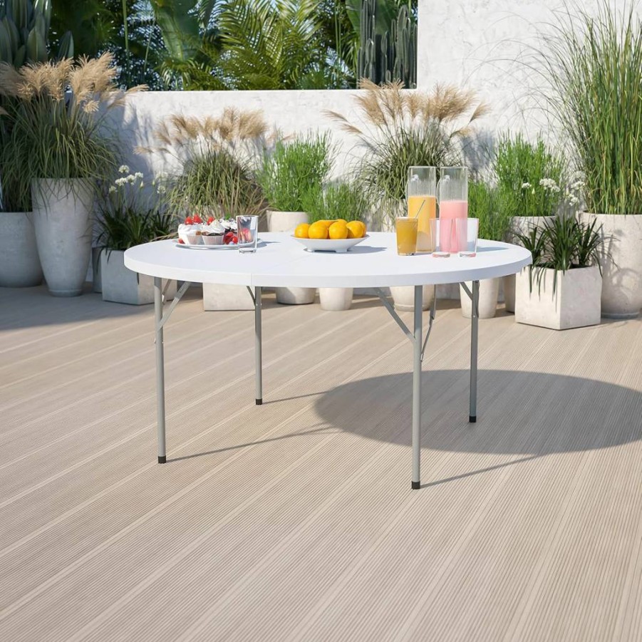 Flash Furniture Elon 5-Foot Round White Plastic Folding Table - Portable Indoor/Outdoor Banquet & Event Table