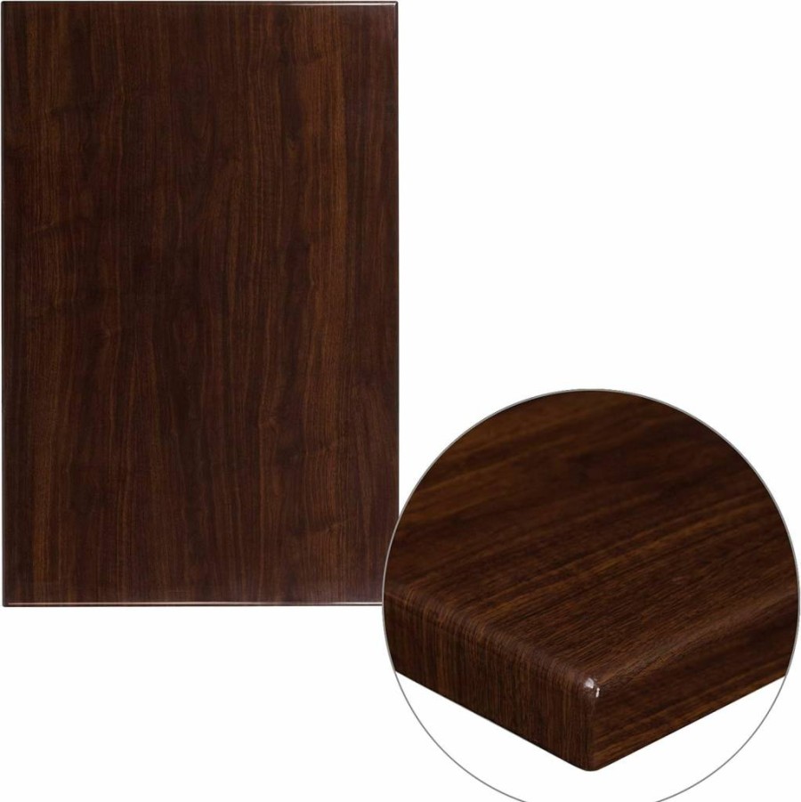 Flash Furniture 30x48 Inch Rectangular Walnut Resin Table Top with 2-Inch Thick Edge - High-Gloss Finish