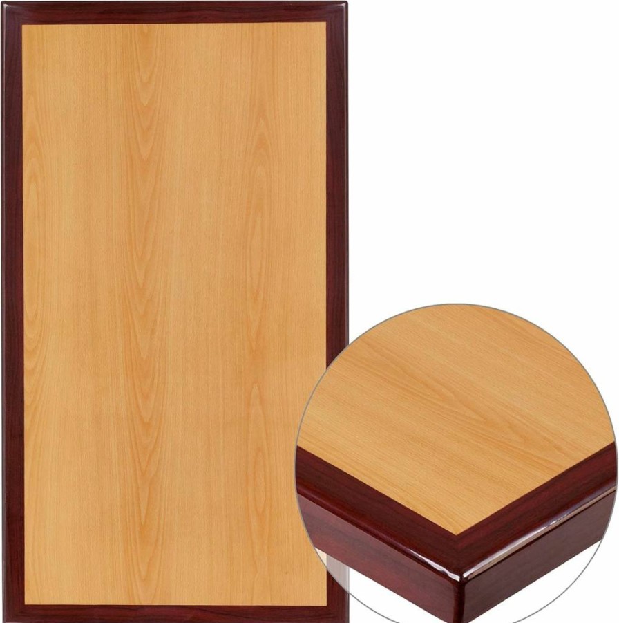 Flash Furniture 30x48 Inch Rectangular Walnut Resin Table Top with 2-Inch Thick Edge - High-Gloss Finish