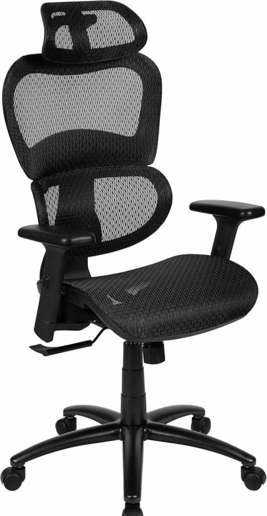 Flash Furniture Ergonomic Mesh Office Chair with Synchro-Tilt, Adjustable Headrest, Lumbar Support & Pivot Arms - Black
