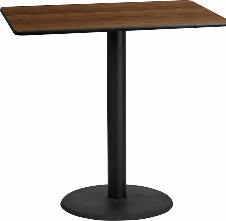 Flash Furniture 30" x 48" Rectangular Walnut Laminate Bar Table with 24" Round Base - Counter Height Dining or Work Table