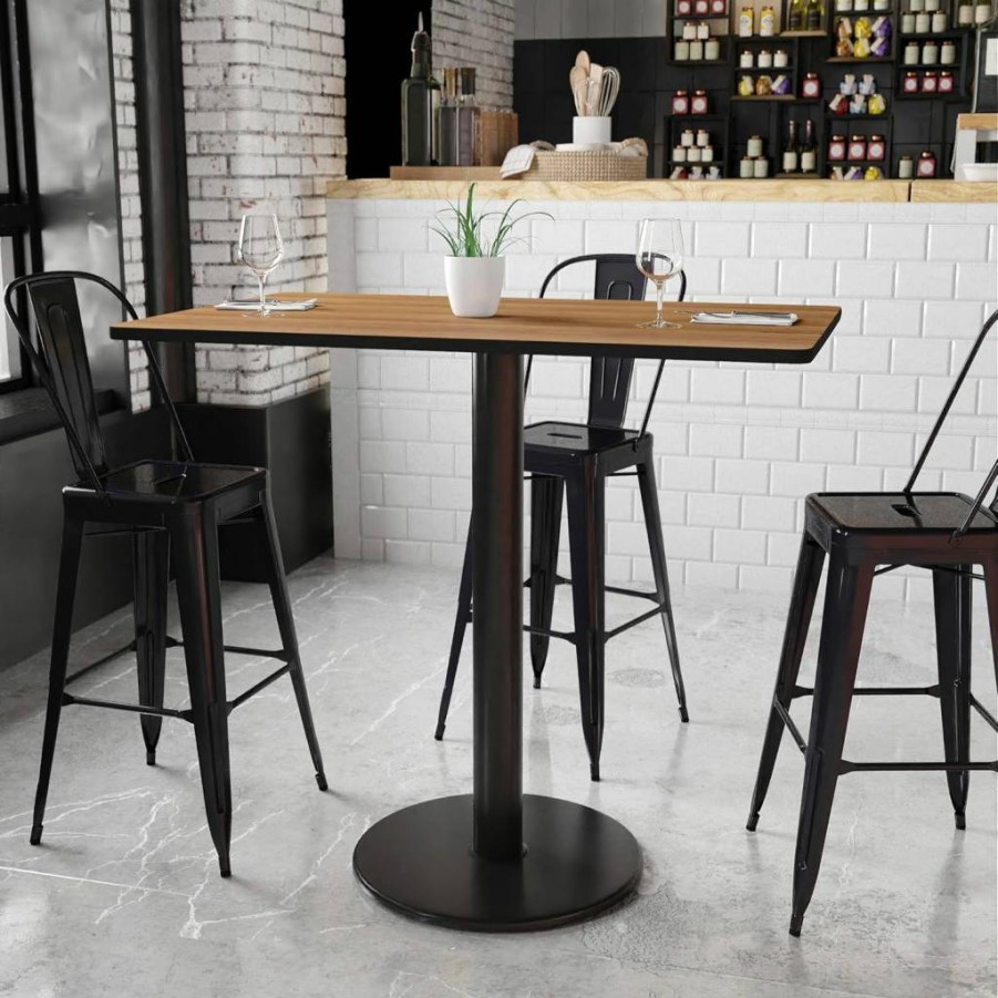 Flash Furniture 30" x 48" Rectangular Walnut Laminate Bar Table with 24" Round Base - Counter Height Dining or Work Table