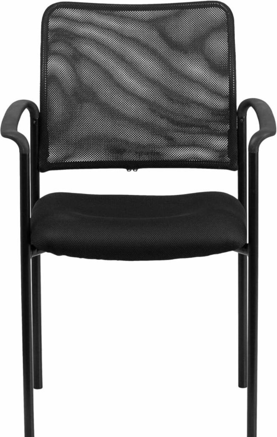 Flash Furniture Jana Black Mesh Office Chair with Nylon Arms, Stackable Design, and Lumbar Support
