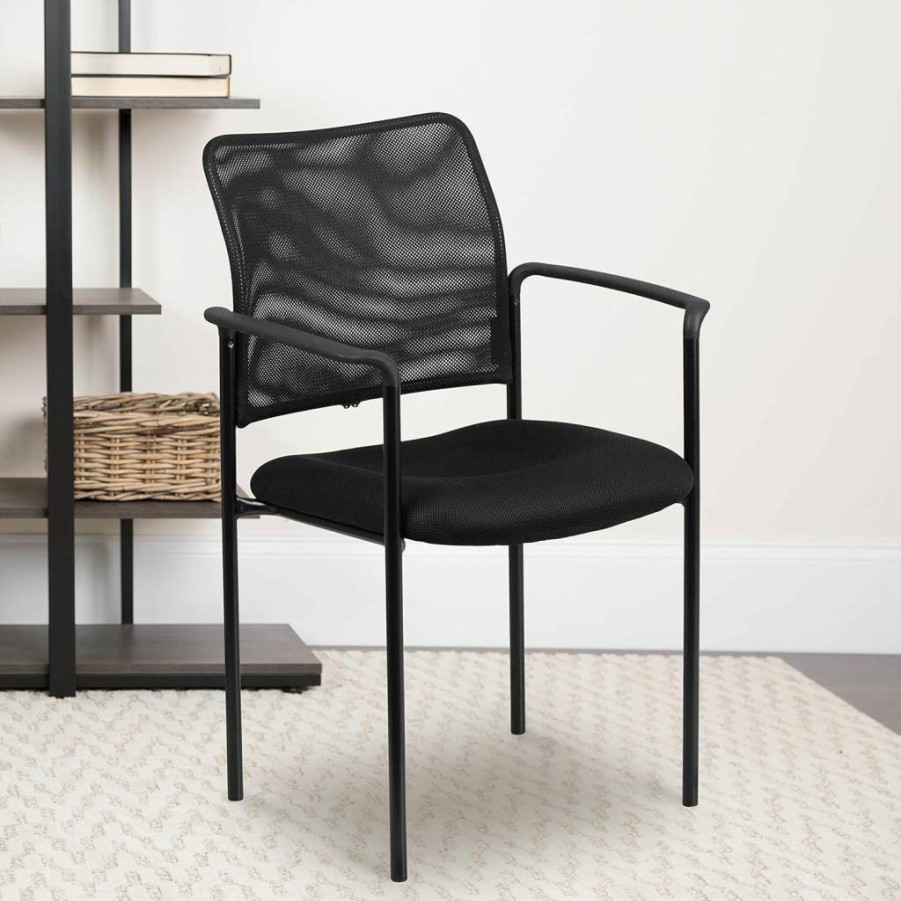 Flash Furniture Jana Black Mesh Office Chair with Nylon Arms, Stackable Design, and Lumbar Support