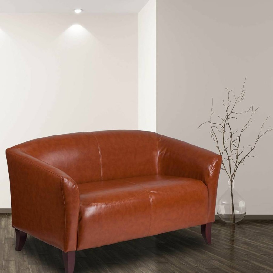 Flash Furniture Hercules Imperial Series Cognac LeatherSoft Loveseat - Genuine Leather-Style Two-Seater Sofa