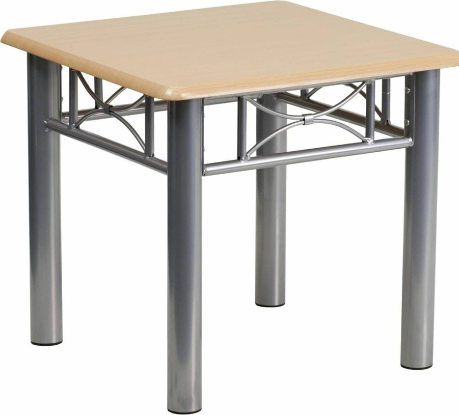 Flash Furniture Troy Silver Steel Frame End Table - Natural Laminate Finish