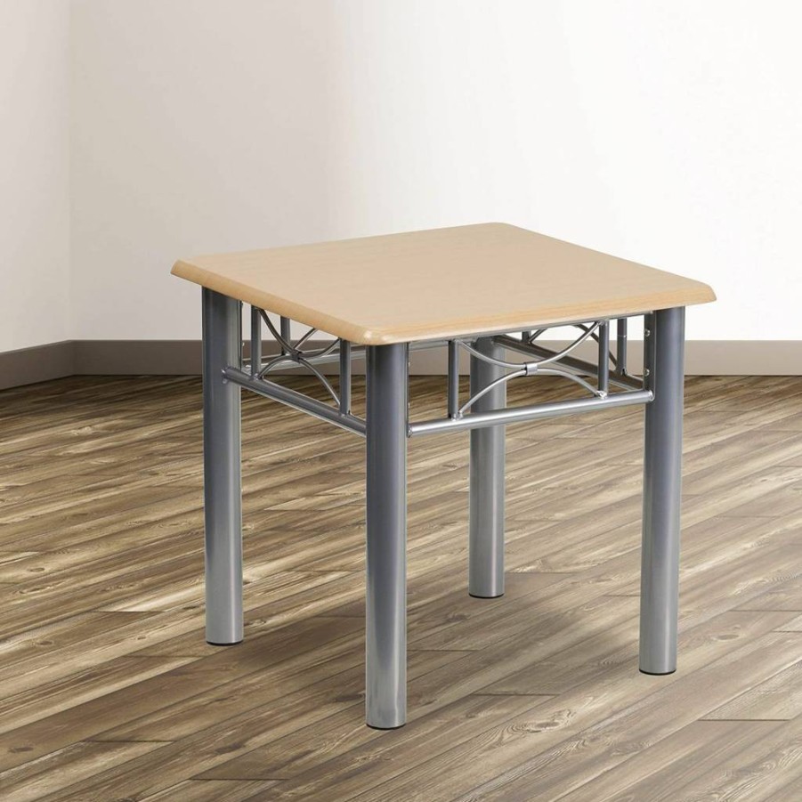 Flash Furniture Troy Silver Steel Frame End Table - Natural Laminate Finish