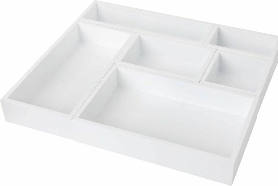 Martha Stewart 6-Piece Enzo Wooden Desk Drawer Organizer Set - Natural Paulownia Wood Storage Trays in Multiple Sizes
