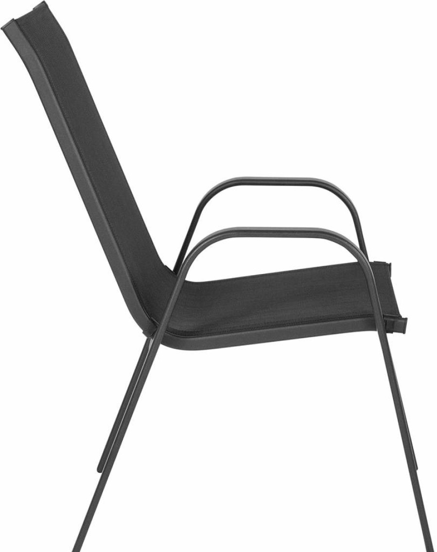 Flash Furniture Brazos Series 4-Piece Stackable Outdoor Patio Chairs Set with Flex Comfort Sling Design, Modern Gray Stacking Garden Chairs for Deck, Pool & Backyard