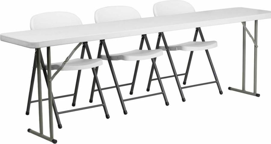 Flash Furniture 8-Foot Folding Table Set with 3 White Plastic Chairs - Portable Training Table & Seating Solution