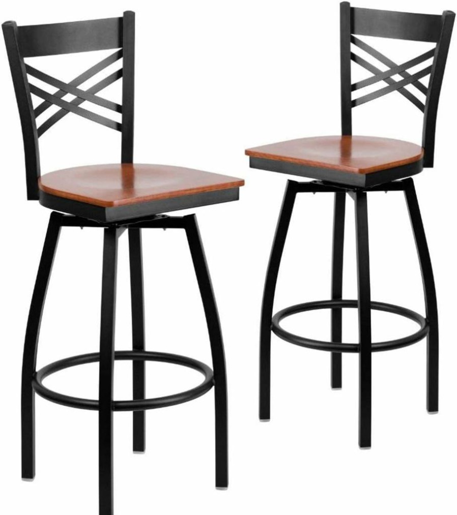 Flash Furniture Hercules Series Black Metal Bar Stool - Modern Upholstered Armless Bar Height Chair for Kitchen, Restaurant & Home