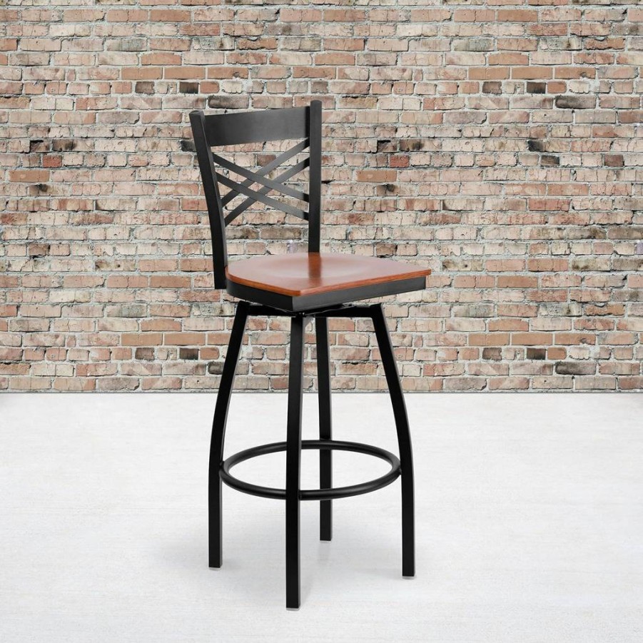 Flash Furniture Hercules Series Black Metal Bar Stool - Modern Upholstered Armless Bar Height Chair for Kitchen, Restaurant & Home
