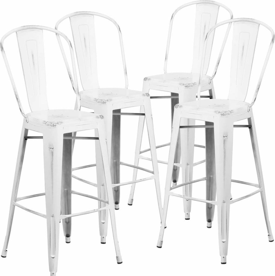 Flash Furniture 30" Adjustable Height Yellow Metal Bar Stool with Removable Back for Indoor & Outdoor Use