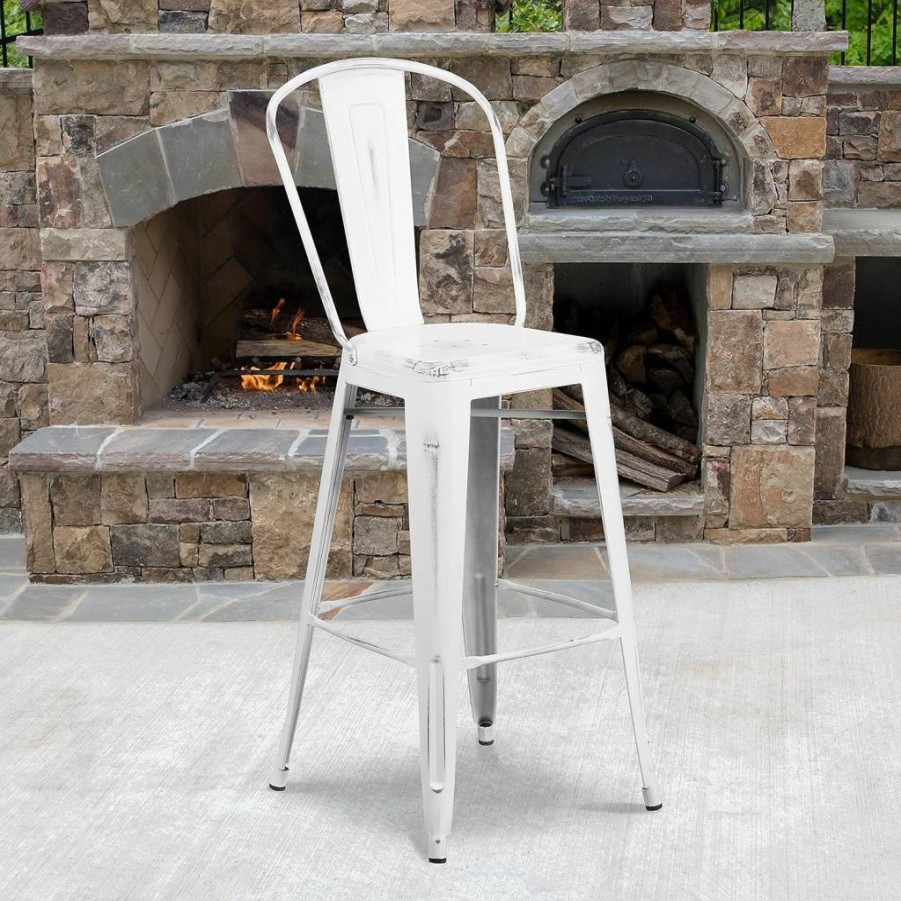 Flash Furniture 30" Adjustable Height Yellow Metal Bar Stool with Removable Back for Indoor & Outdoor Use