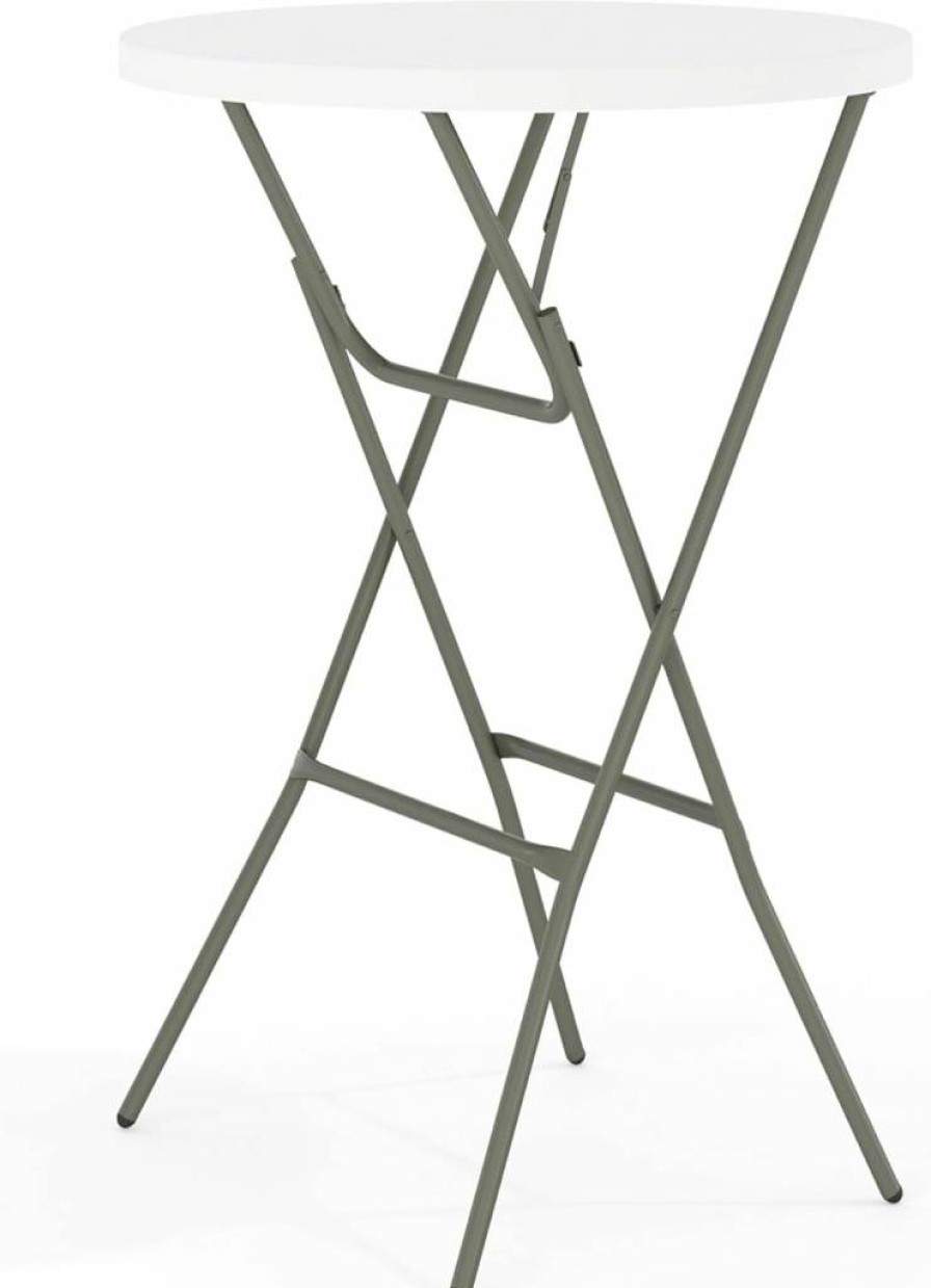 Flash Furniture 32-Inch Round White Plastic Folding Bar Table for Indoor & Outdoor Use - Commercial & Party Height Adjustable Tall Table