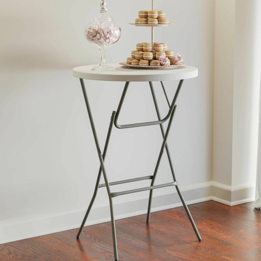 Flash Furniture 32-Inch Round White Plastic Folding Bar Table for Indoor & Outdoor Use - Commercial & Party Height Adjustable Tall Table