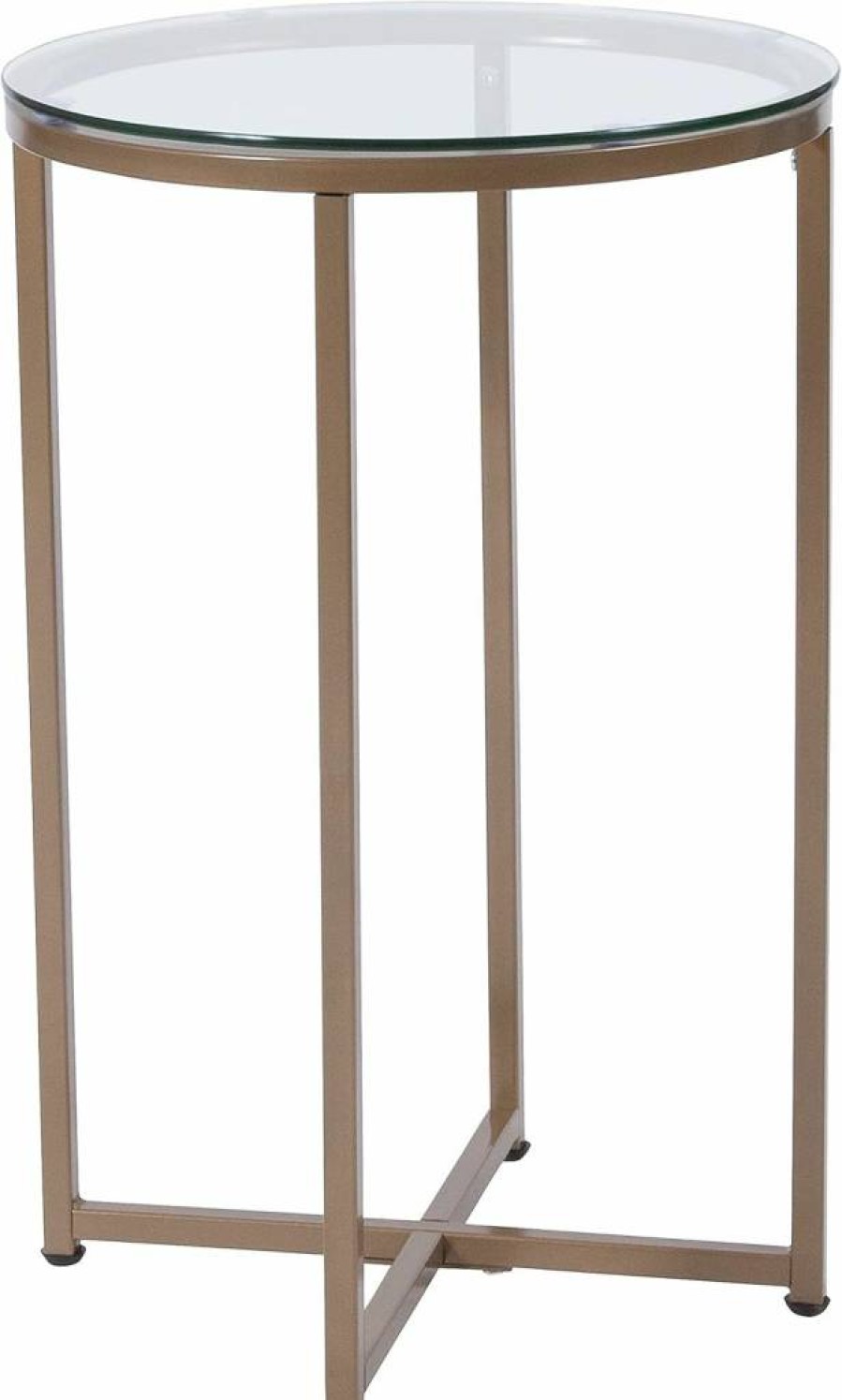 Flash Furniture Greenwich Modern End Table with Clear Glass Top and Matte Black Crisscross Frame - Stylish Living Room Accent Table