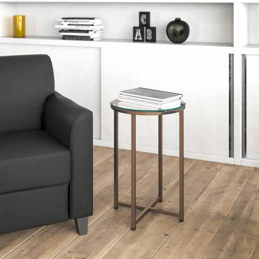 Flash Furniture Greenwich Modern End Table with Clear Glass Top and Matte Black Crisscross Frame - Stylish Living Room Accent Table