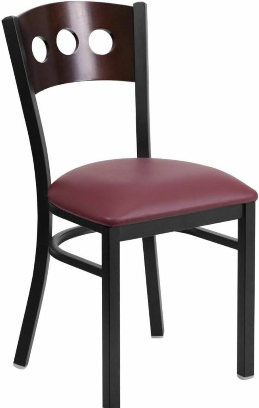 Flash Furniture Hercules Series 2-Pack Black Metal Restaurant Chairs with Walnut Wood Back and Black Vinyl Seat - 3 Circle Back Design