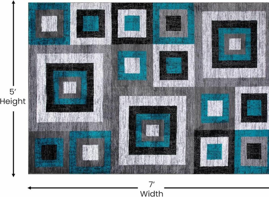 Flash Furniture Gideon Collection 8' x 10' Abstract Area Rug - Blue Grey White Olefin Fabric - Cotton Backing - Soft Living Room Bedroom Rug - Modern Home Decor